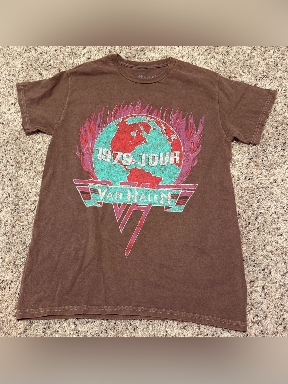 Van Halen 1979 Tour Graphic Tee - Brown with Teal & Red Print